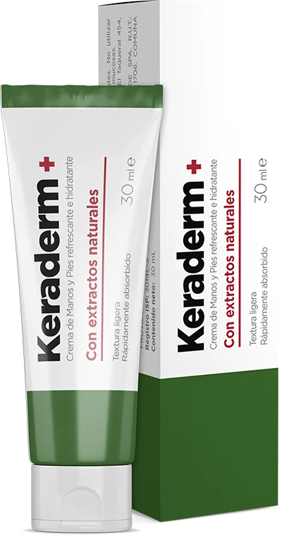 Tubo Keraderm+ Crema de Manos y Pies con extractos naturales 30 ml — barrera cutánea, calma picazón y descamación